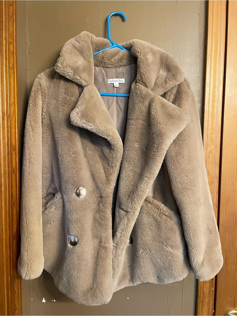 Taupe Faux Fur Double-Breasted Coat